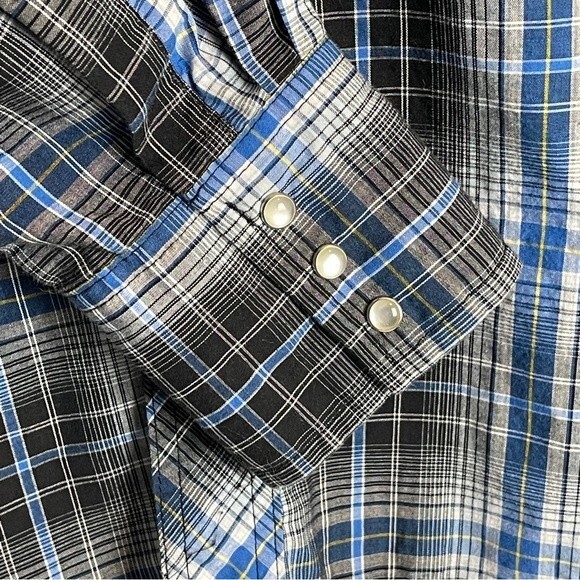 Vintage Wrangler Blue Black Plaid Pearl Snap Long Sleeve Shirt L - Picture 4 of 6